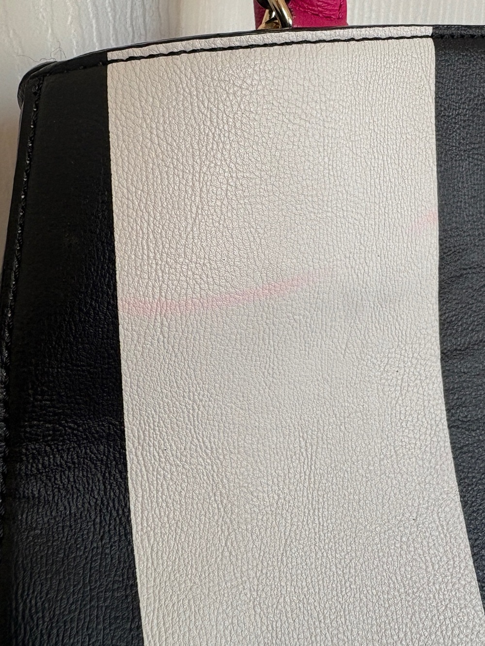 Betsey Johnson Black & White Stripe Satchel with Hot Pink Bow & Pearls - Picture 7 of 16